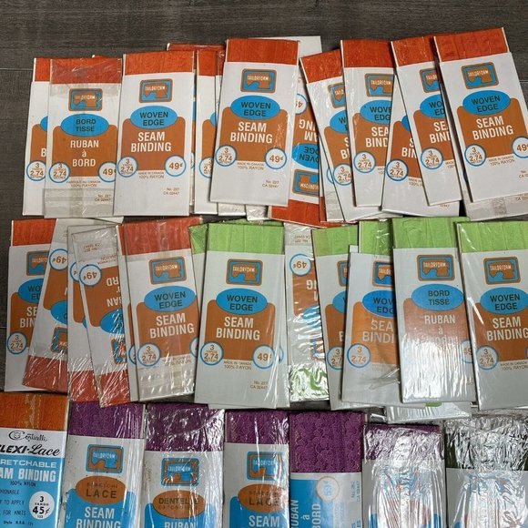 Vintage SEAM BINDING Rayon Woven Edge Ribbon Stretch Lace Various Lot Of 54 - Picture 2 of 4